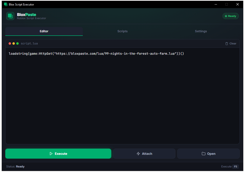 The Blox Executor interface — a Lua script loaded in the editor, ready to run